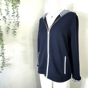 NWT Charter Club Navy Blue Zip-Up Cotton Blend Hooded Jacket Cover-up Medium